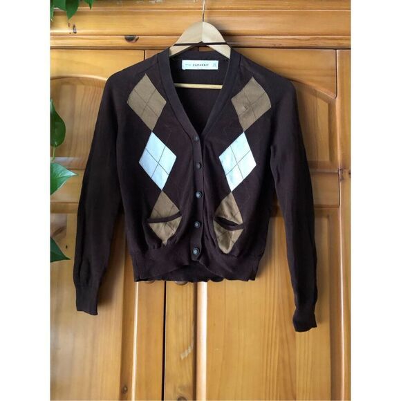 Zara Knit Argyle Cropped Women’s Cardigan Size S - Picture 2 of 10